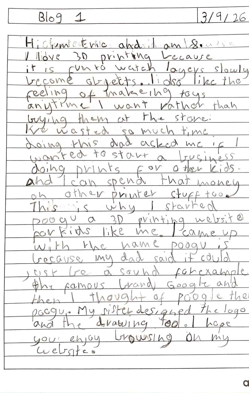 Eric's handwritten blog, dated 3 September 2026